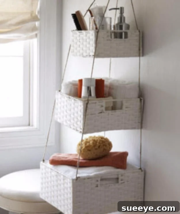 DIY hanging baskets for storage and organization from dollar store items