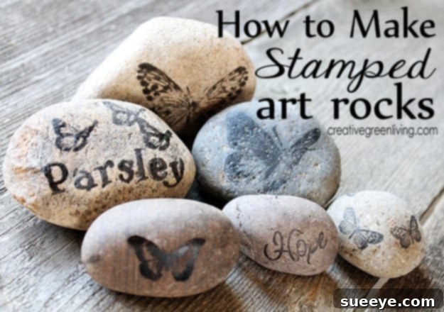 DIY stamped rocks with labels for garden markers or decoration