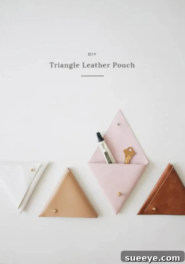 DIY modern triangle leather pouch for small items, made from dollar store materials