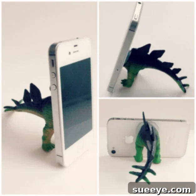 DIY Dino iPhone tripod made from a plastic dinosaur toy