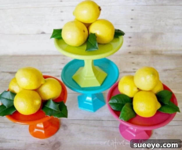 DIY colorful and cute cake stands made from dollar store plates and candlesticks