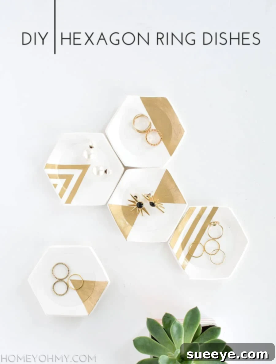 DIY modern hexagon ring dishes made from air-dry clay