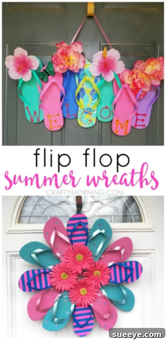 DIY fun flip flop wreaths for summer door decor