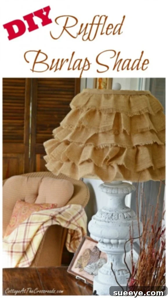 DIY rustic ruffled burlap lampshade for farmhouse decor