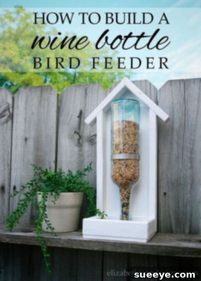 DIY wine bottle bird feeder for garden wildlife