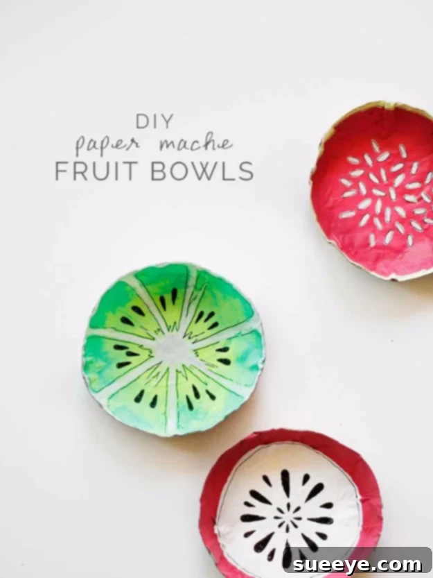 Modern DIY paper mache fruit bowl from Well Nesting