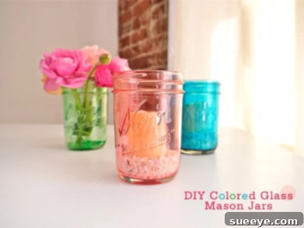 DIY charming colored glass mason jars for home decoration