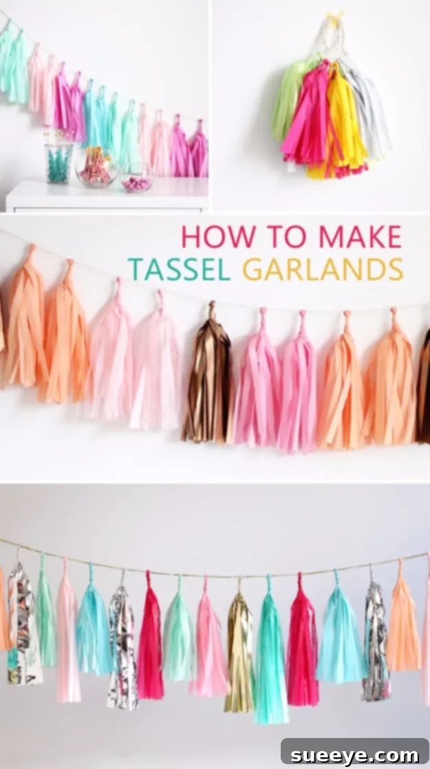 DIY festive tassel garland made from tissue paper for parties and events