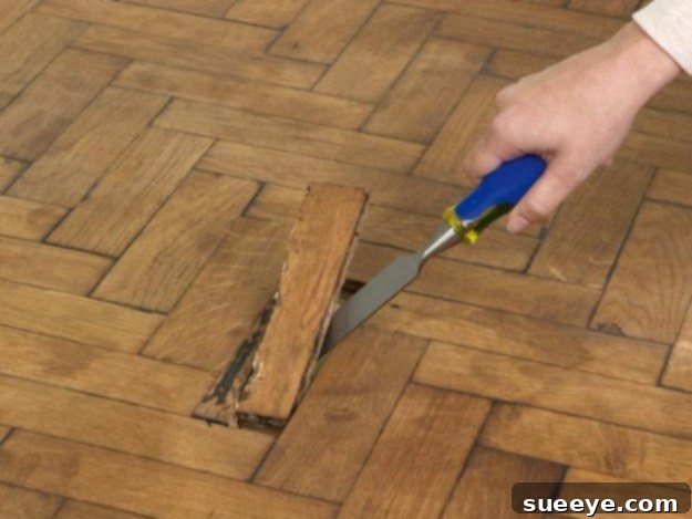 DIY Parquet Floor Repair Step-by-step instructions for repairing damaged or loose parquet flooring.