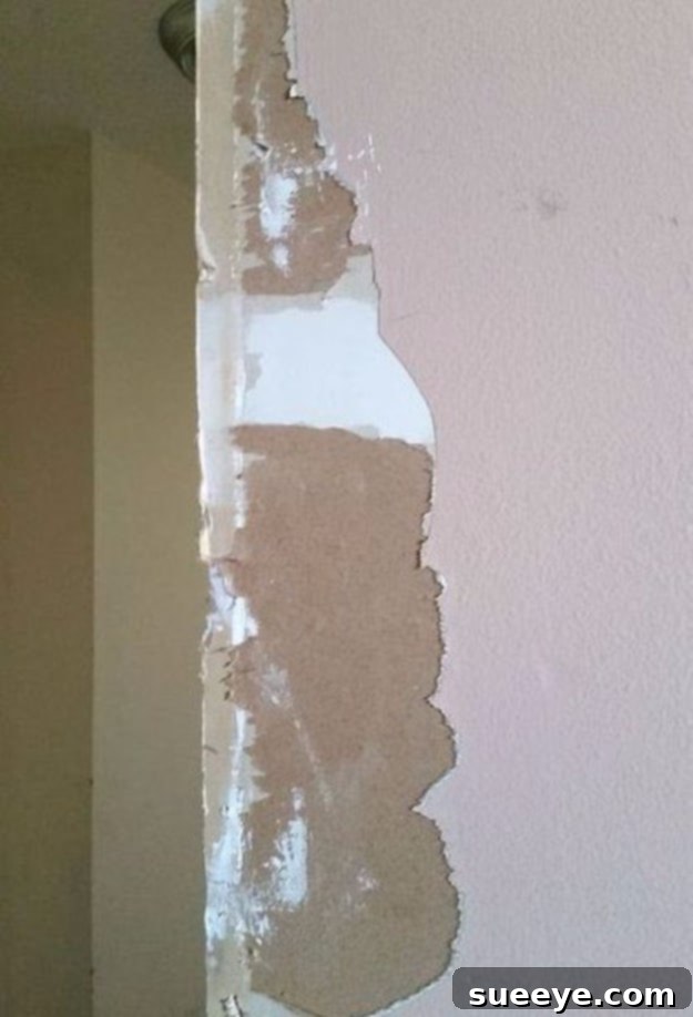 DIY Torn Drywall Paper Repair Guide on how to fix torn drywall paper, preparing walls for painting.