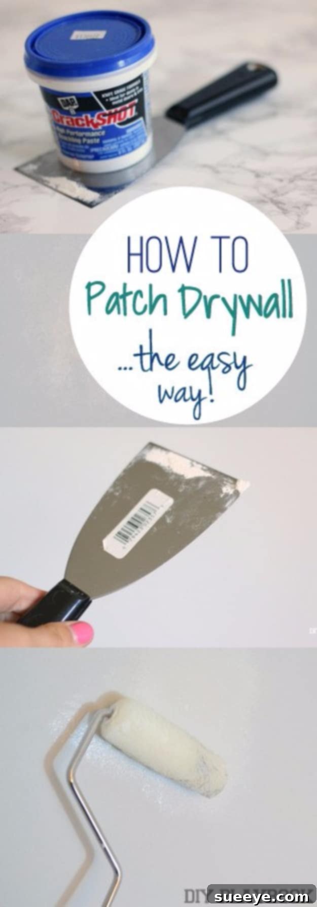 Easy Drywall Patching DIY Simplified DIY method for patching drywall holes, perfect for beginners.