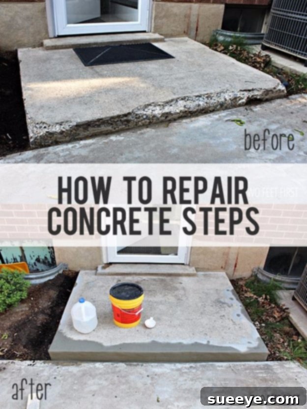 DIY Concrete Step Repair Guide to fixing chipped concrete steps, enhancing home safety and curb appeal.