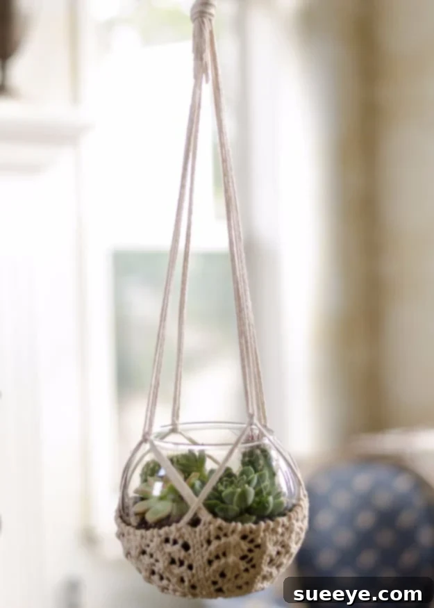 Stylish Knitted Terrarium Hanger - Unique Home Decor Chic Knitted Terrarium Hanger for Indoor Plants