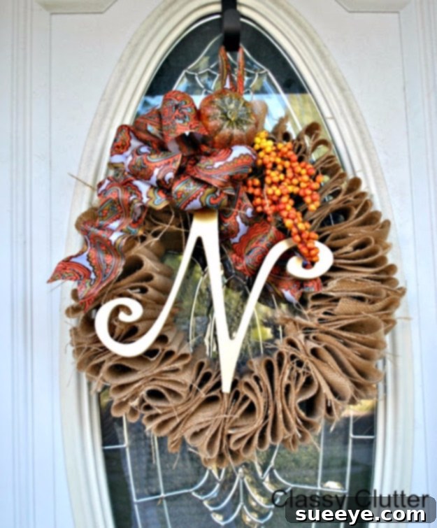 Handmade Burlap Autumn Wreath Idea DIY Burlap Fall Wreath for Rustic Decor