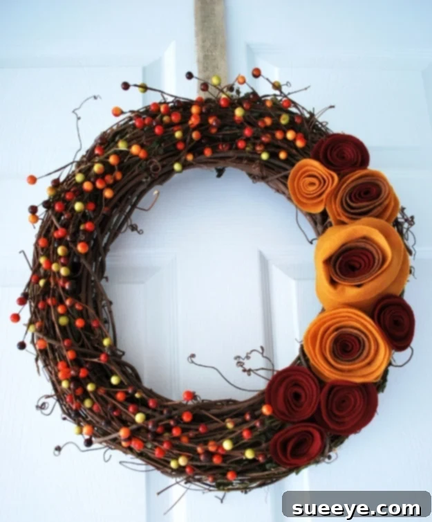 DIY Felt Rosette Autumn Wreath Handmade Fall Wreath with Felt Rosettes