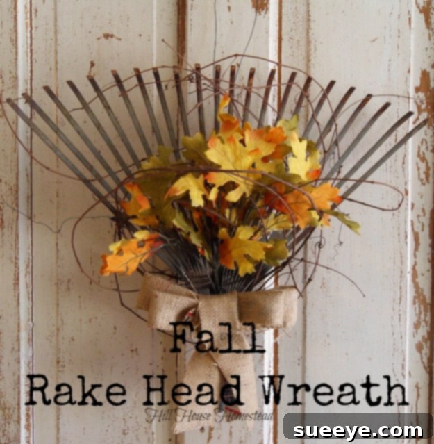 DIY Rake Head Autumn Wreath Unique Repurposed Fall Rake Head Wreath