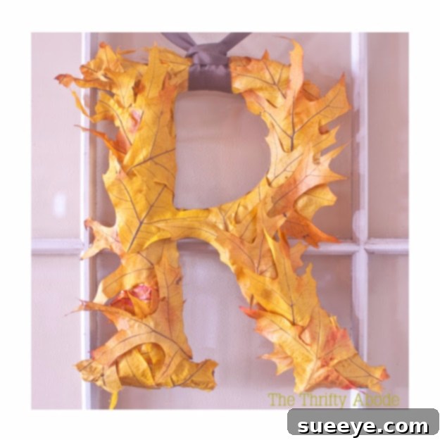 Personalized Autumn Leaf Initial Art DIY Fall Leaf Initial Monogram Decoration