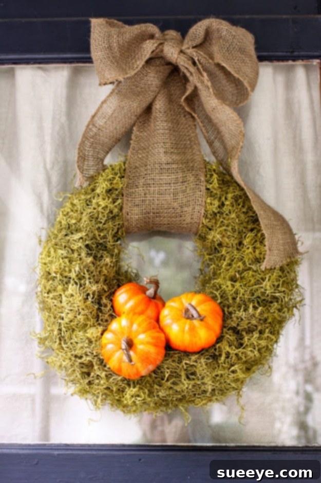Rustic Pumpkin Moss Autumn Wreath Tutorial DIY Pumpkin Moss Fall Wreath for Woodland Decor