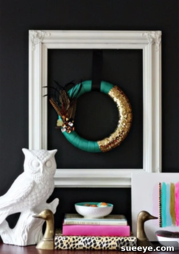 Unique Emerald Green Feather Fall Wreath DIY Pantone Emerald Green Fall Feather Wreath