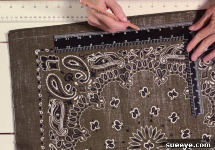 How to Make Bandana Pillows: Sew and No-Sew Options 6 Marking Seam Lines for Bandana Pillow