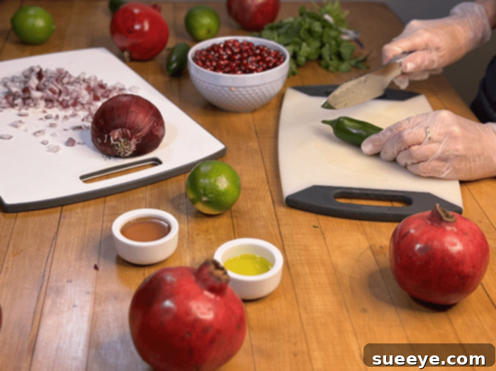 Tangy Pomegranate Salsa 7 Be Sure to Wear Gloves When Chopping Jalapenos for Homemade Salsa