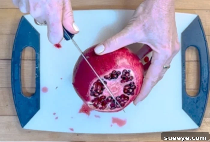 Pomegranate Peeling: The 60-Second Method 5 Pomegranate with crown removed
