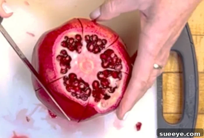Pomegranate Peeling: The 60-Second Method 6 Scoring the sides of a pomegranate