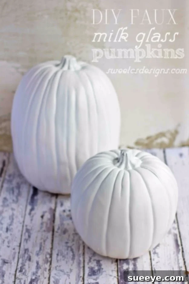 Pumpkins transformed into elegant faux milk glass decor pieces