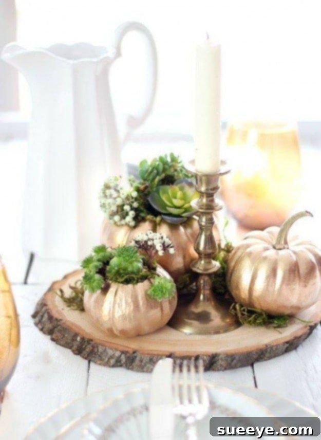 Pumpkin transformed into a DIY planter holding various fall plants and flowers