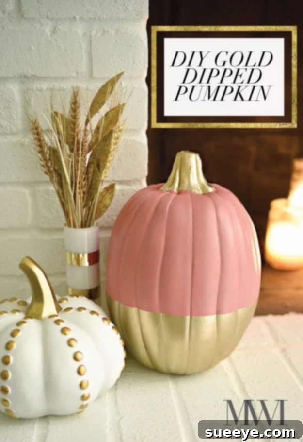 Elegant pumpkin with a stylish gold-dipped effect for fall decor