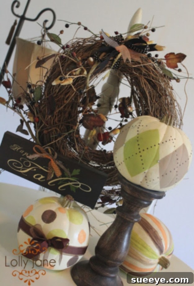 Pumpkins decorated with various creative patterns for unique fall decor