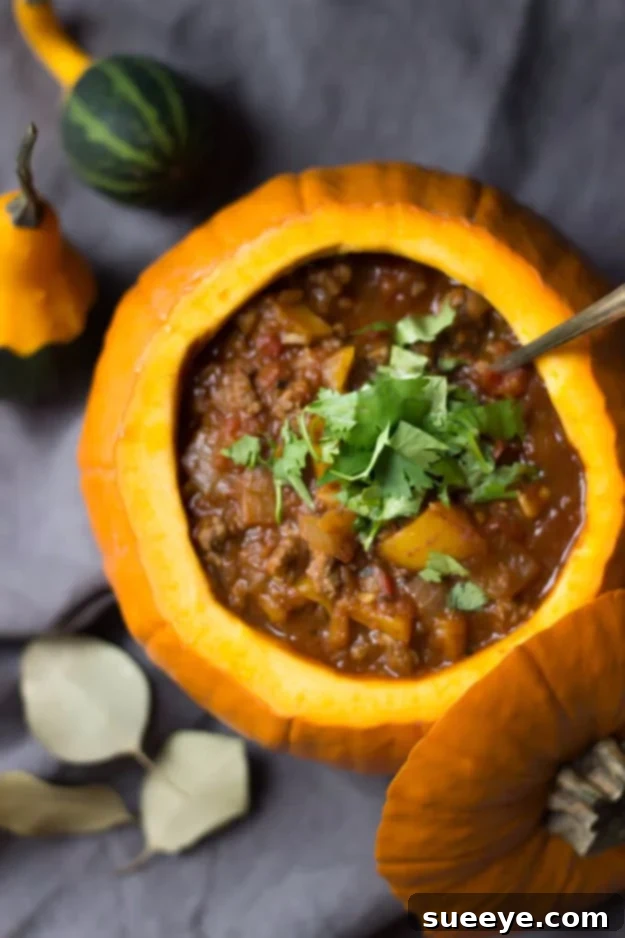 Paleo Pumpkin Chili - Healthy Chili Recipe Savory Paleo Pumpkin Chili, a hearty and healthy gluten-free and dairy-free fall chili recipe.