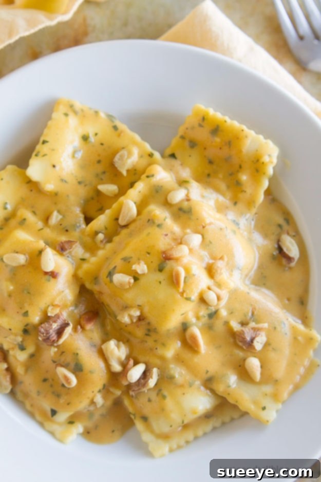 Ravioli Pumpkin Alfredo Recipe - Creamy Pasta Creamy Ravioli Pumpkin Alfredo, a rich and indulgent pasta dish featuring seasonal pumpkin.