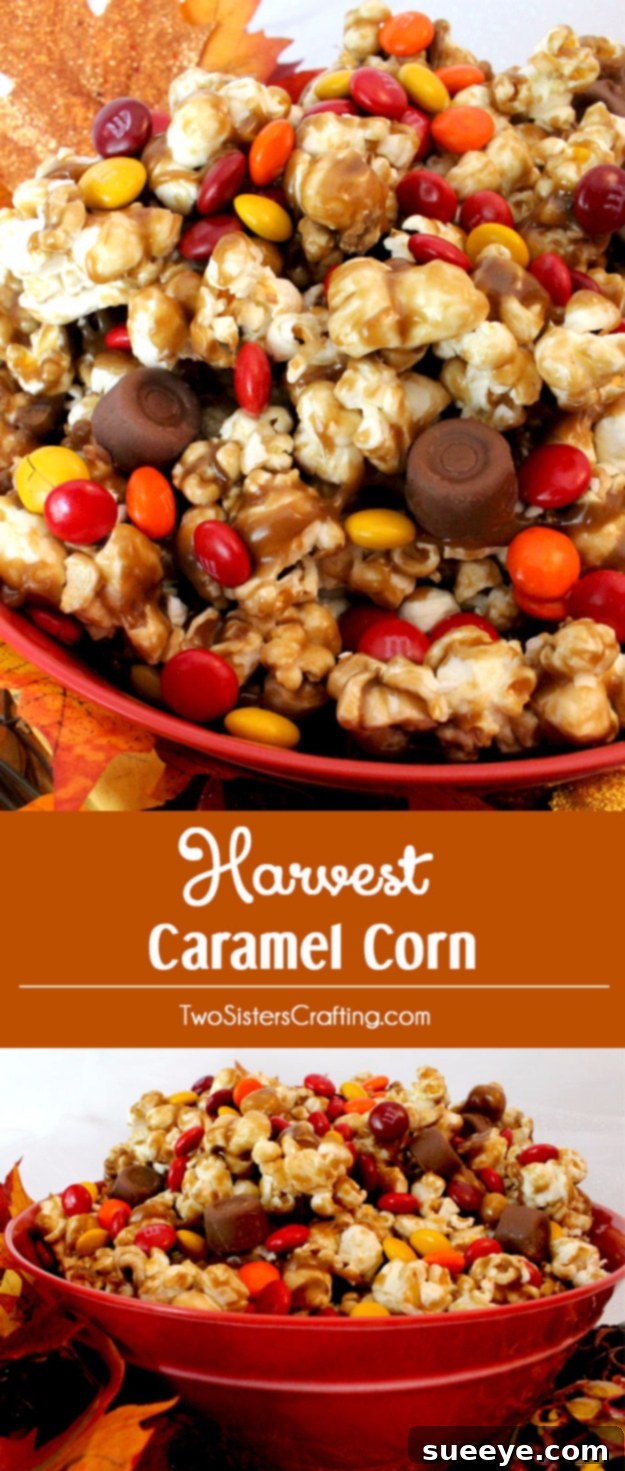 Harvest Caramel Corn - Sweet Fall Snack Festive Harvest Caramel Corn, a sweet and crunchy fall snack perfect for parties or movie nights.