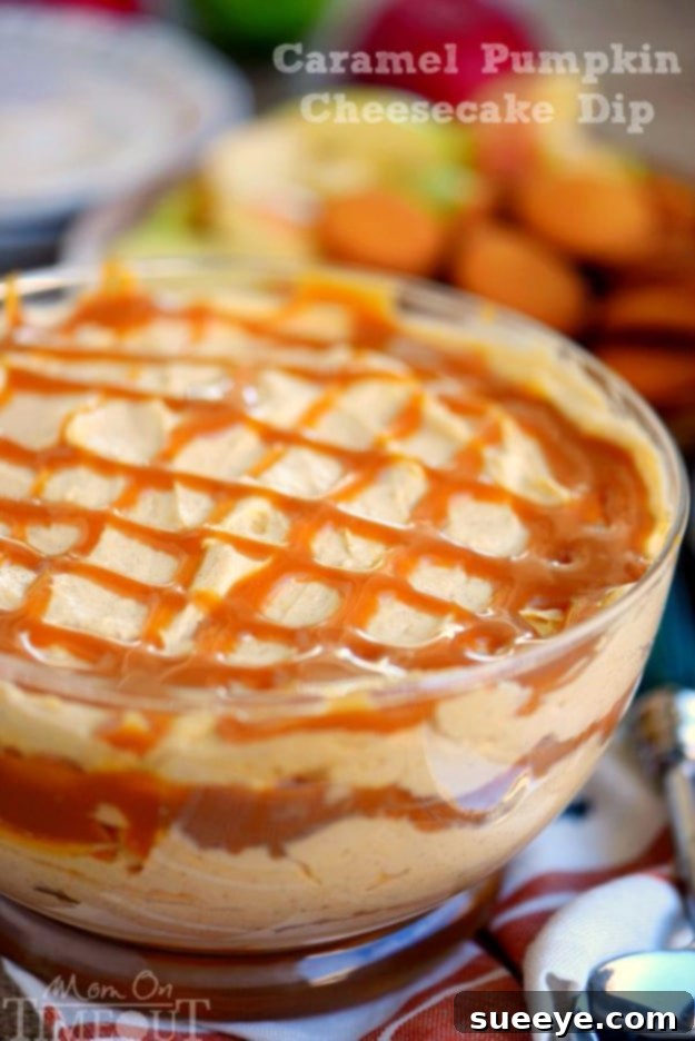 Caramel Pumpkin Cheesecake Dip - No-Bake Treat Sweet and creamy Caramel Pumpkin Cheesecake Dip, an easy no-bake fall dessert appetizer.