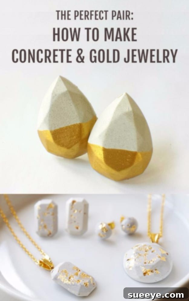 Create unique minimalist concrete jewelry for a trendy, handmade gift. Modern DIY Minimalist Concrete Jewelry