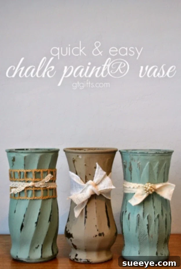 Upcycle old vases with chalk paint for a charming, rustic handmade gift. Distressed Chalk Paint Vase DIY Gift Idea