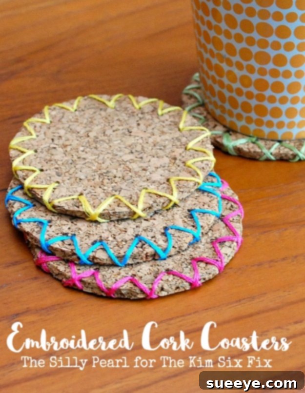 Combine utility and craft with DIY embroidered cork coasters for a thoughtful gift. Hand-Embroidered Cork Coasters DIY Gift