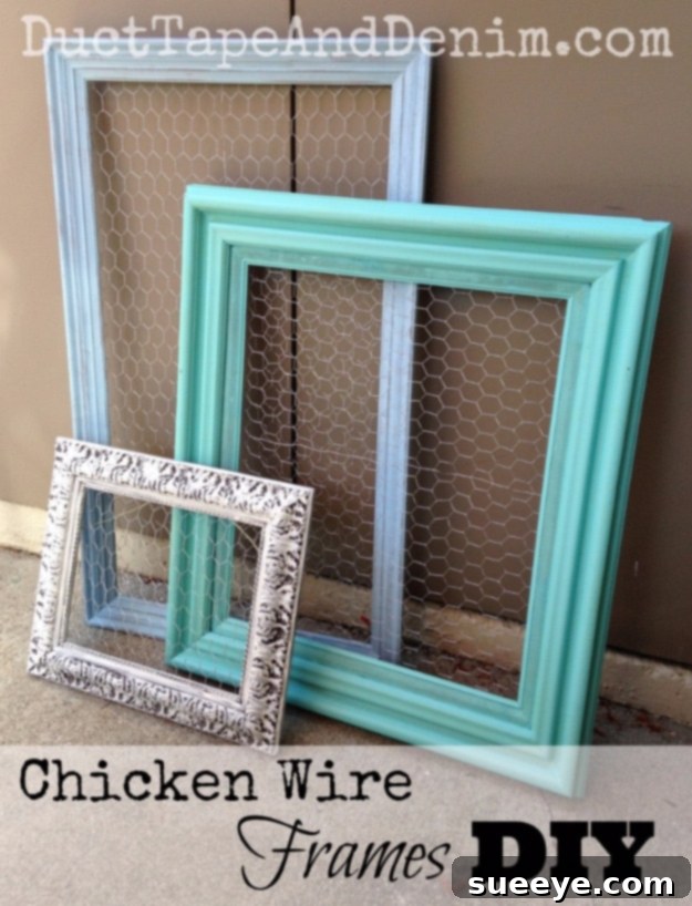Create charming rustic DIY chicken wire frames for displaying photos or notes. Rustic DIY Chicken Wire Frames for Display