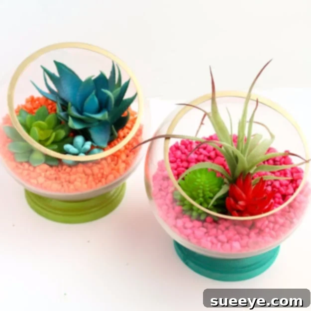 Add a modern, colorful touch with DIY neon footed terrariums as gifts. Vibrant Neon Footed Terrarium DIY Project