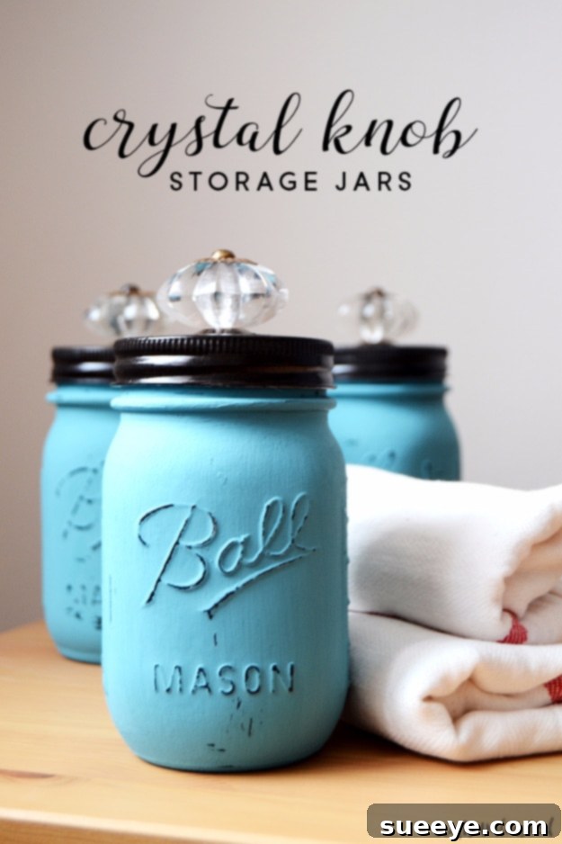 Transform plain jars into elegant storage with DIY crystal knobs, a stylish gift. Elegant DIY Crystal Knob Storage Jars