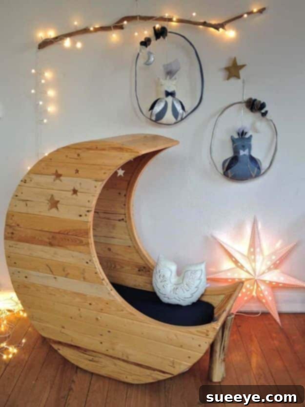 Handcraft a Dreamy Pallet Half Moon Cradle for Your Little One 2 DIY Pallet Moon Cradle for Baby Nursery Ideas