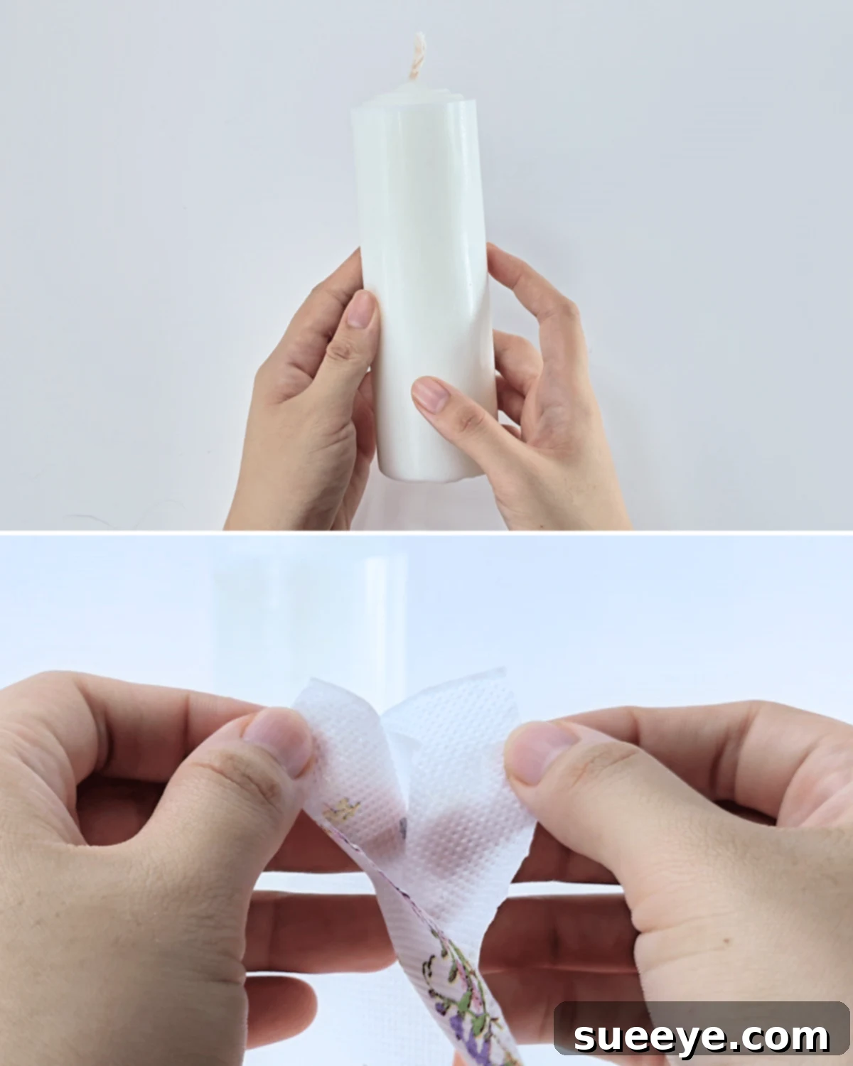 Effortless Napkin Paper Candle Making 2 How to Decorate Candles using Napkin Paper - Preparing your candle and napkin layers for decoupage