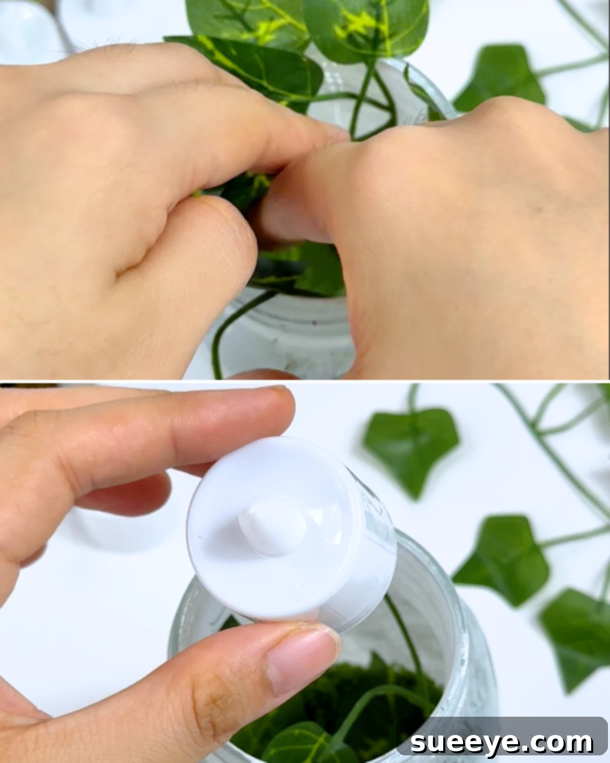 Magical DIY Fairy Lantern 5 Handmade Fairy Light Jar - Illustrates adding leaves and a tea light for illumination.