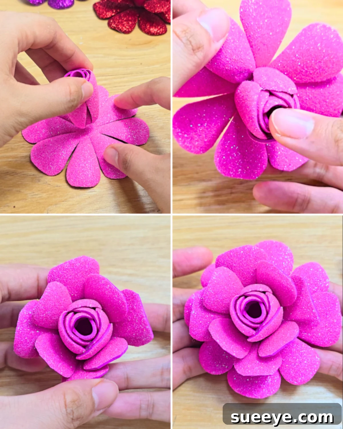 Glitter Foam Flower Craft 8 Cute Glitter Foam Flowers for Beginners Step 7 Layering