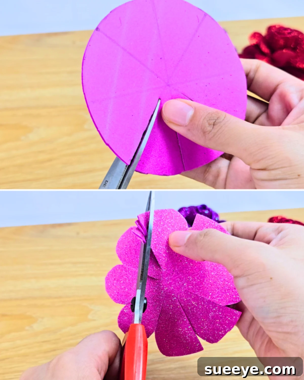 Glitter Foam Flower Craft 5 Learn How to Craft Glitter Foam Flowers Step 4 Cutting Petals