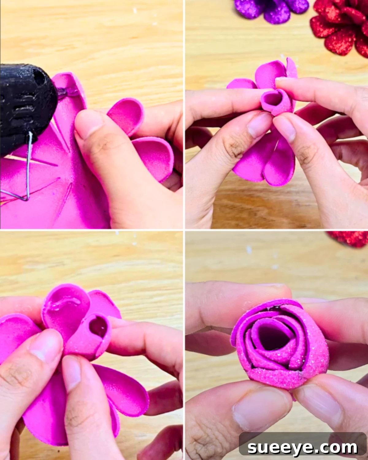 Glitter Foam Flower Craft 7 How to Make Foam Flower Easily Step 6 Creating Center