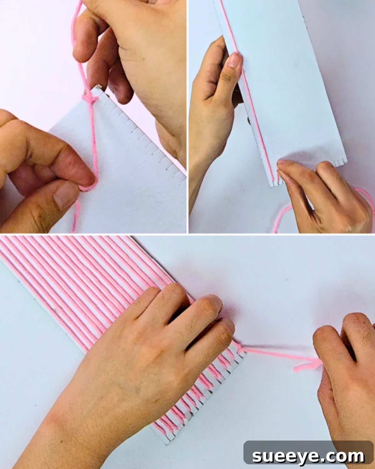 Setting up warp yarn for easy woven mug cozy