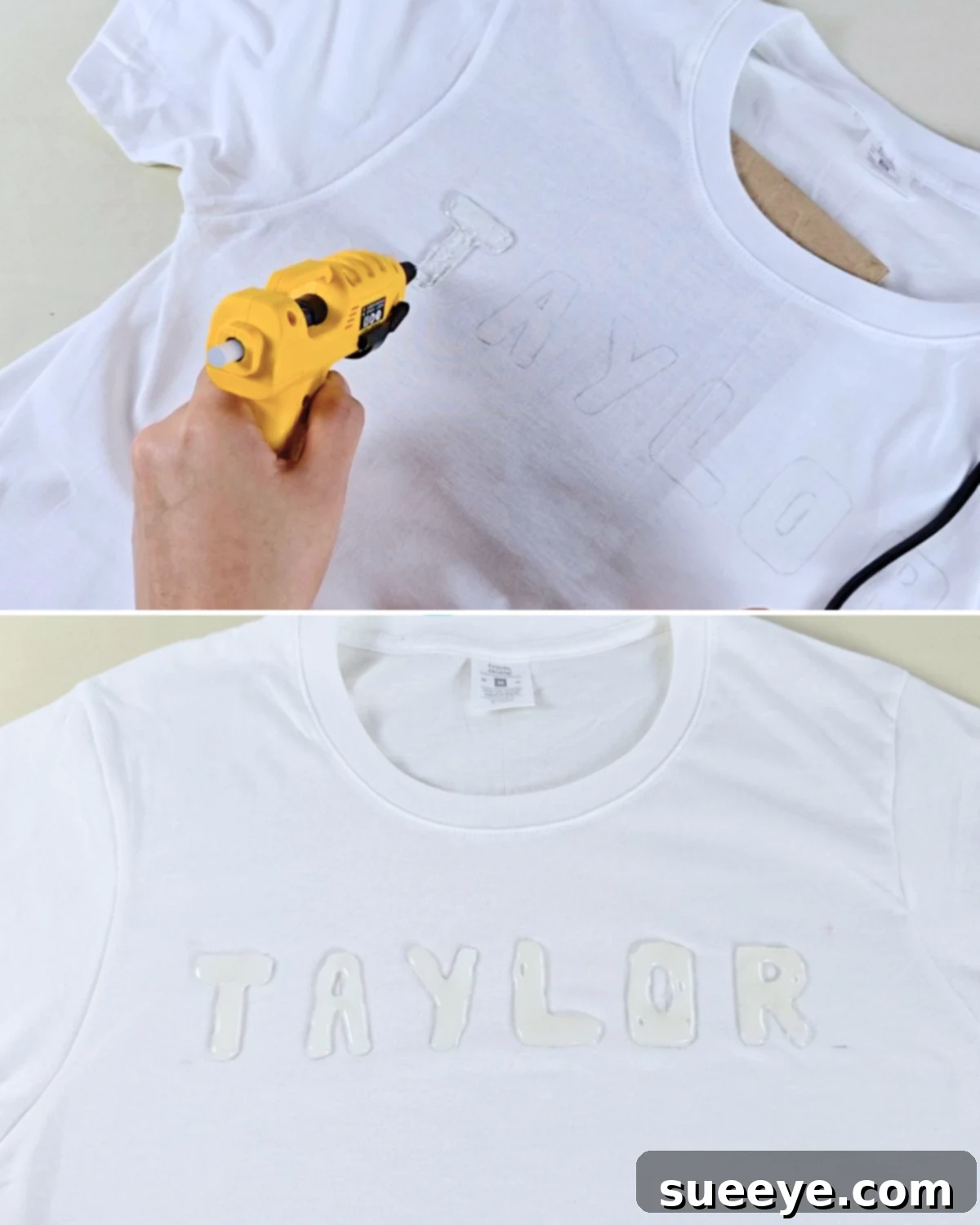 Effortless T-Shirt Name Stitching Shortcut 3 How to Embroider Names on T-Shirts - Step 2: Outline with Hot Glue