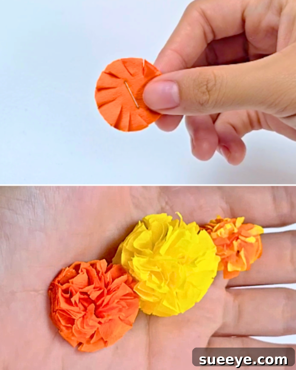 Craft a La Catrina from a Coca-Cola Bottle 5 DIY Day of the Dead Ofrenda Ideas - Making vibrant crepe paper marigold flowers
